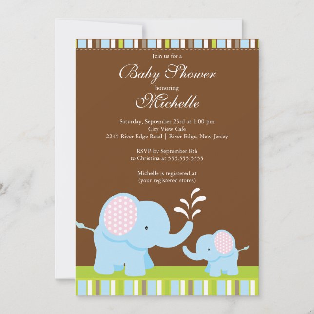 Invitación a Baby Shower para un bebé elefante lin (Anverso)