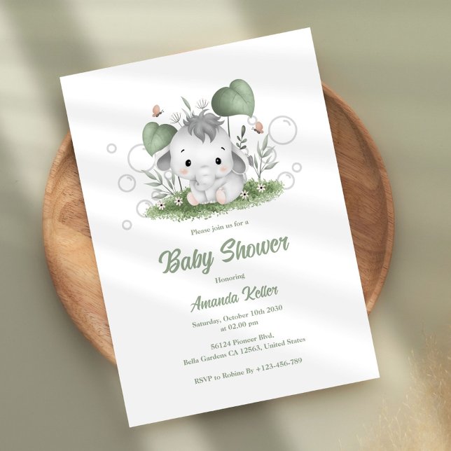 Invitación a Baby Shower para un bebé elefante lin (Subido por el creador)