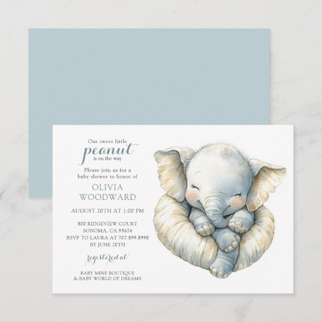 Invitación a Baby Shower para un elefante neutral  (Anverso / Reverso)
