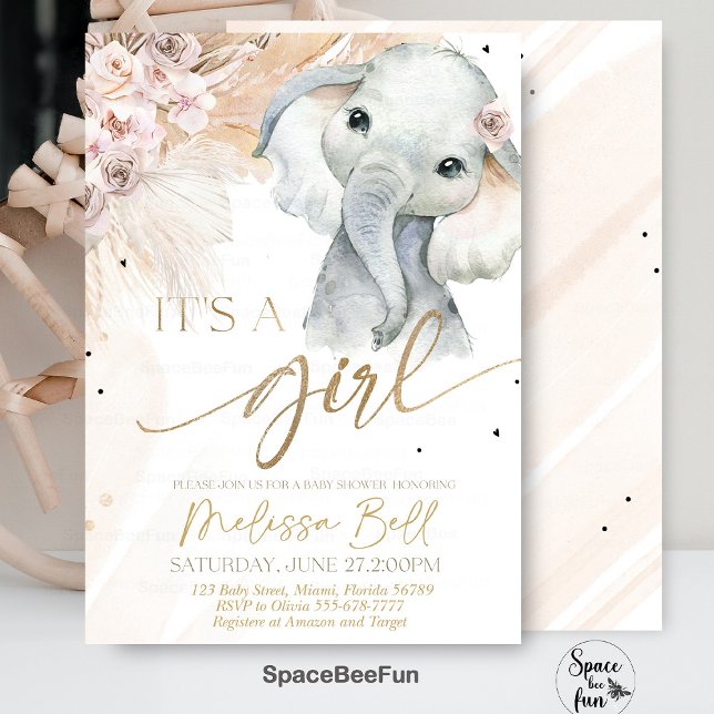 Invitación a Baby Shower para un Elefante Safari B (Safari invites,Elephant invite,boho Baby Shower,Invitation,Boho Safari,Elephant Invites,A little pea)