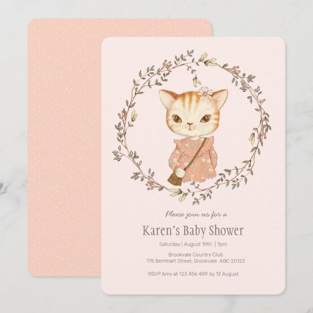 Invitación a Baby Shower para un gato kittch vinta (Anverso / Reverso)