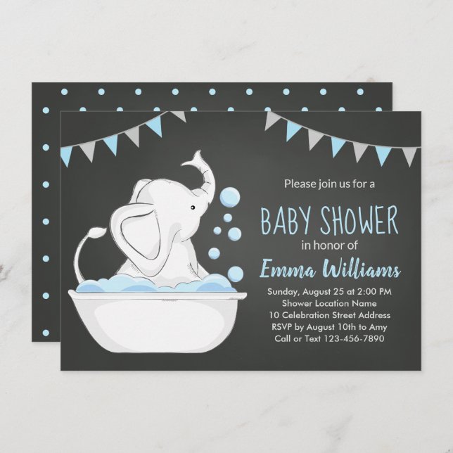 Invitación a Baby Shower para un niño azul (Anverso / Reverso)