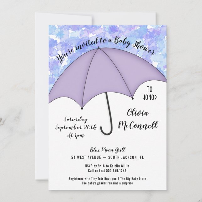 Invitación a Baby Shower para un paraguas neutral  (Anverso)