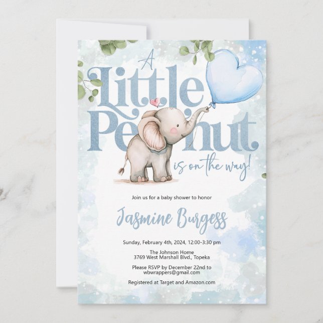 Invitación a Baby Shower para un pequeño elefante  (Anverso)