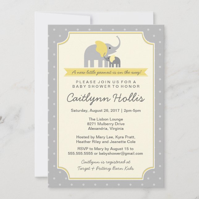 Invitación a Baby Shower para un pequeño elefante  (Anverso)
