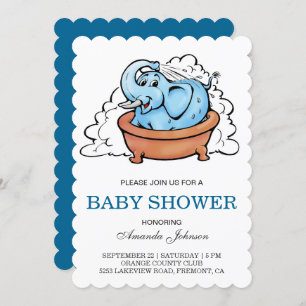 Invitación a Baby Shower para una bañera de elefan