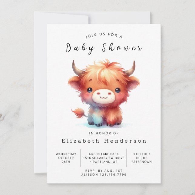 Invitación a Baby Shower para vaca única de Pastel (Anverso)