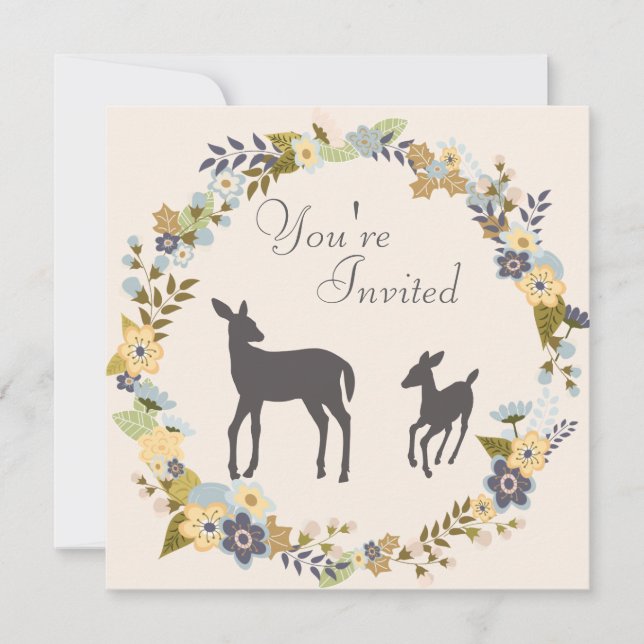 Invitación a Baby Shower para venado de flores de  (Anverso)