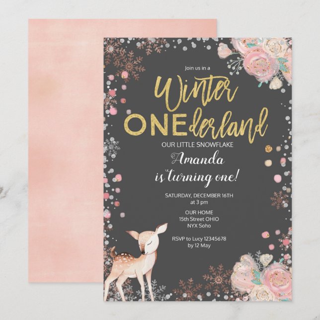 Invitación a Baby Shower para venados de Chalkboar (Anverso / Reverso)