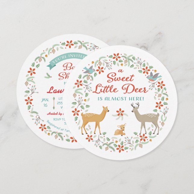 Invitación a Baby Shower para venados de Woodland (Anverso / Reverso)
