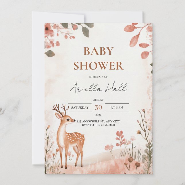 Invitación a Baby Shower para venados de Woodland (Anverso)