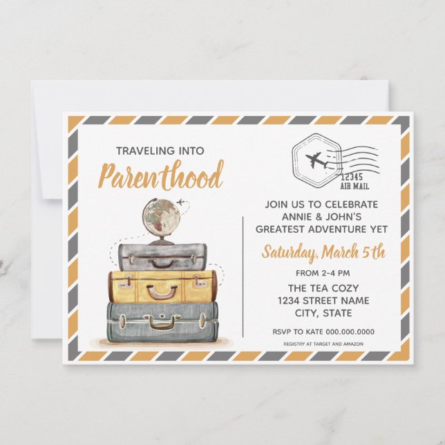 Invitación a Baby Shower para viajar sin diferenci (Anverso)