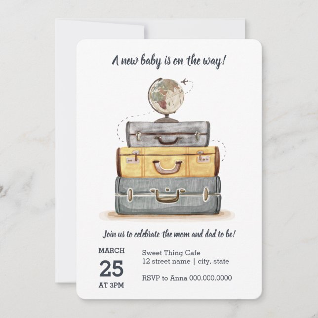 Invitación a Baby Shower para viajar sin diferenci (Anverso)