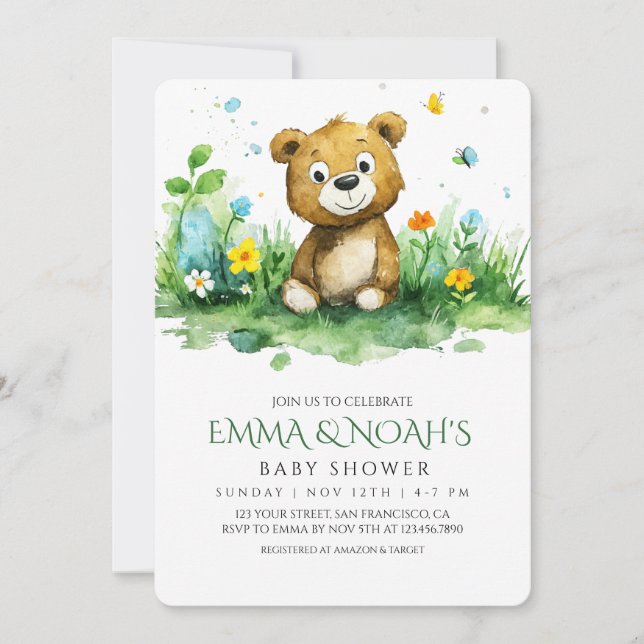 Invitación a Baby Shower para Woodland Bear (Anverso)