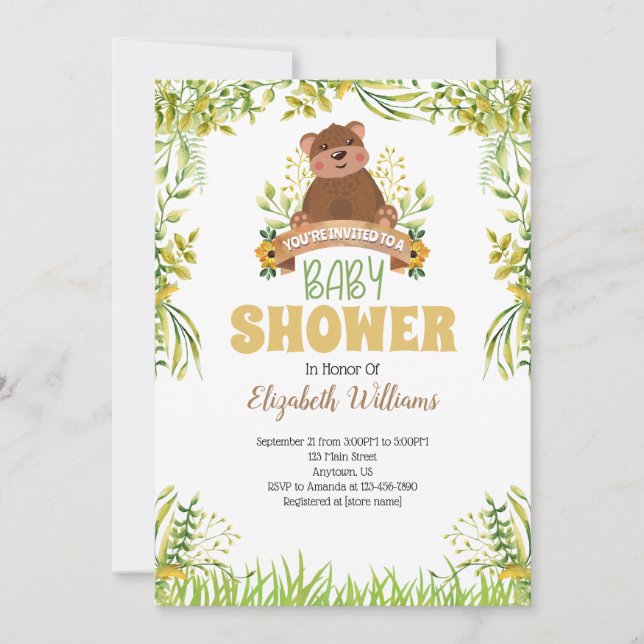 Invitación a Baby Shower para Woodland Bear (Anverso)