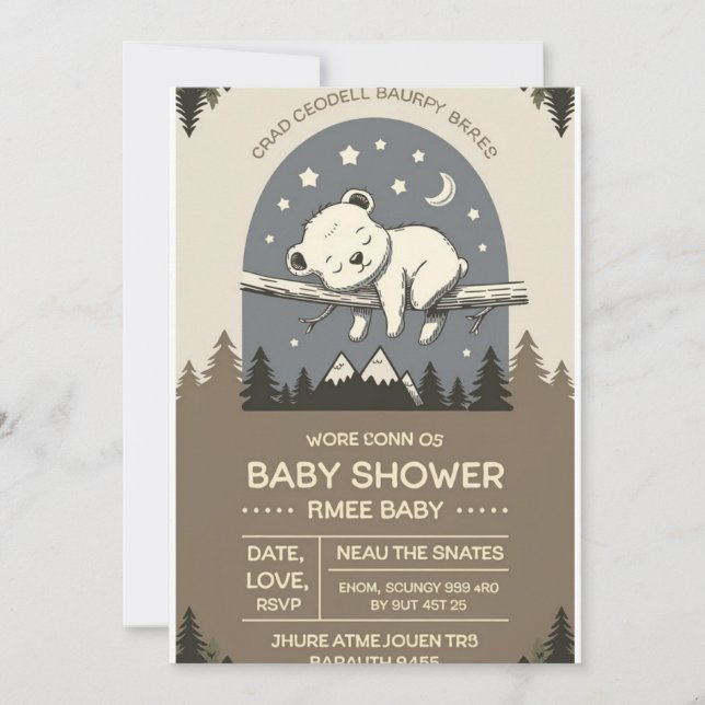 Invitación a Baby Shower para Woodland Bear | Rúst (Anverso)