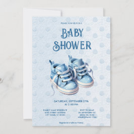 Invitación a Baby Shower para zapatos de bebé azul