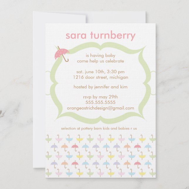 Invitación a Baby Shower - Paraguas (Anverso)