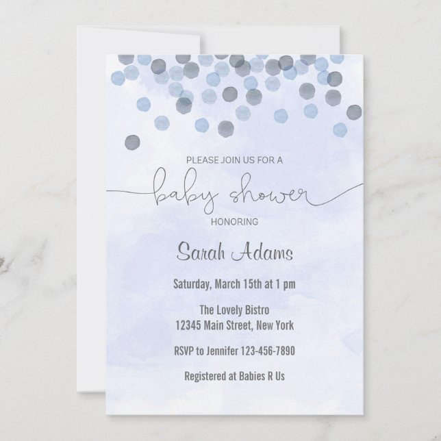 Invitación a Baby Shower Pastel Blue Confetti (Anverso)