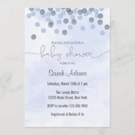 Invitación a Baby Shower Pastel Blue Confetti