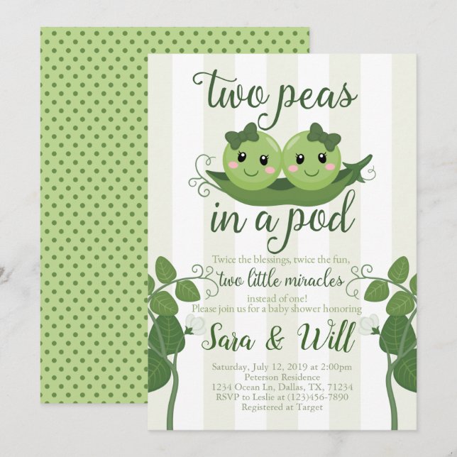 Invitación a Baby Shower Pea Pod (Anverso / Reverso)