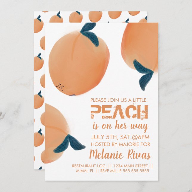 Invitación a Baby Shower Peach de verano (Anverso / Reverso)