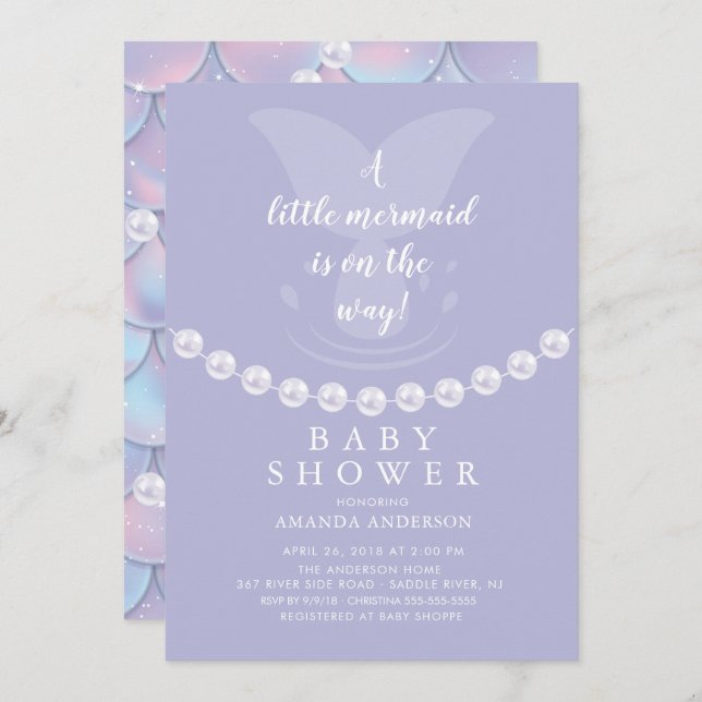 Invitación a Baby Shower Pearls & Mermaid (Anverso / Reverso)