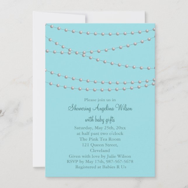 Invitación a Baby Shower Perlas Dainty (turquesa) (Anverso)