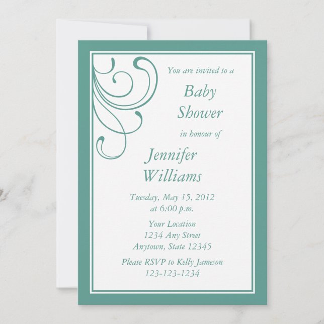 Invitación a Baby Shower Personalizado Turquoise o (Anverso)