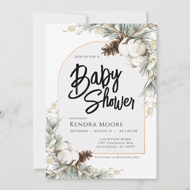 Invitación a Baby Shower Pinecone Spruce Winter (Anverso)