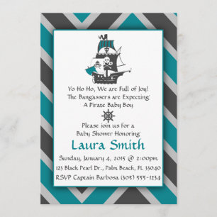 Invitación a Baby Shower pirata verde azulada