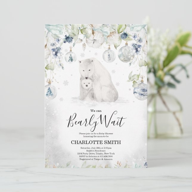 Invitación a Baby Shower Polar Bear Winter (Anverso de pie)