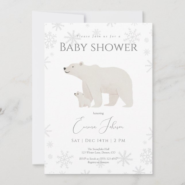 Invitación a Baby Shower Polar Bear Winter | Géner (Anverso)