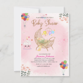 Invitación a Baby Shower por acuarela: Cradle y Ba