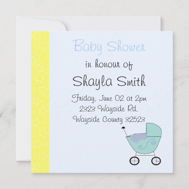 Invitación a Baby Shower por Baby Buggy (Anverso)