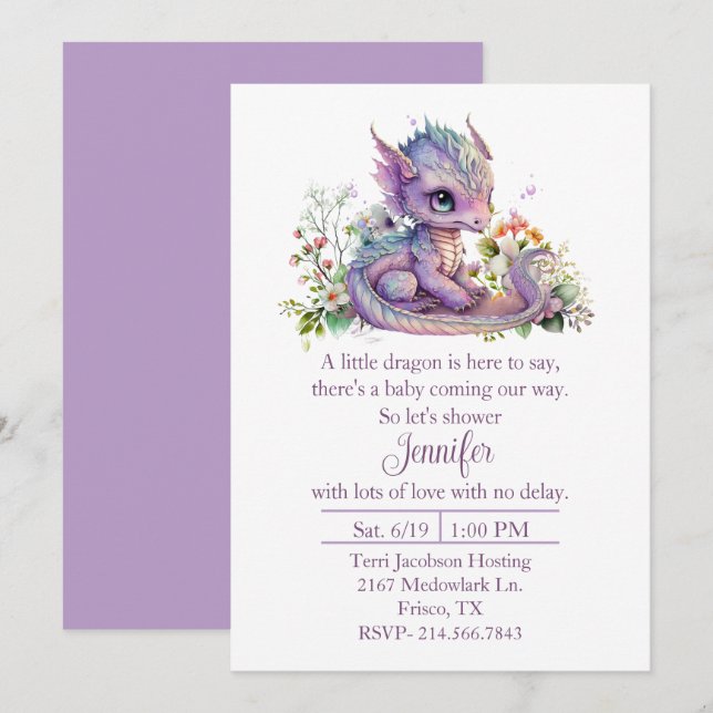 Invitación a Baby Shower por Baby Dragon (Anverso / Reverso)