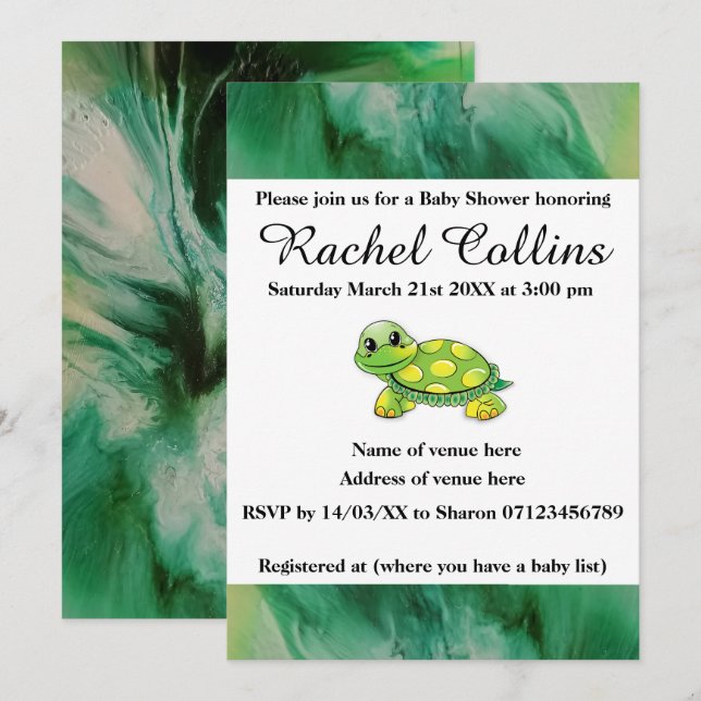 Invitación a Baby Shower por Baby Tortoise (Anverso / Reverso)