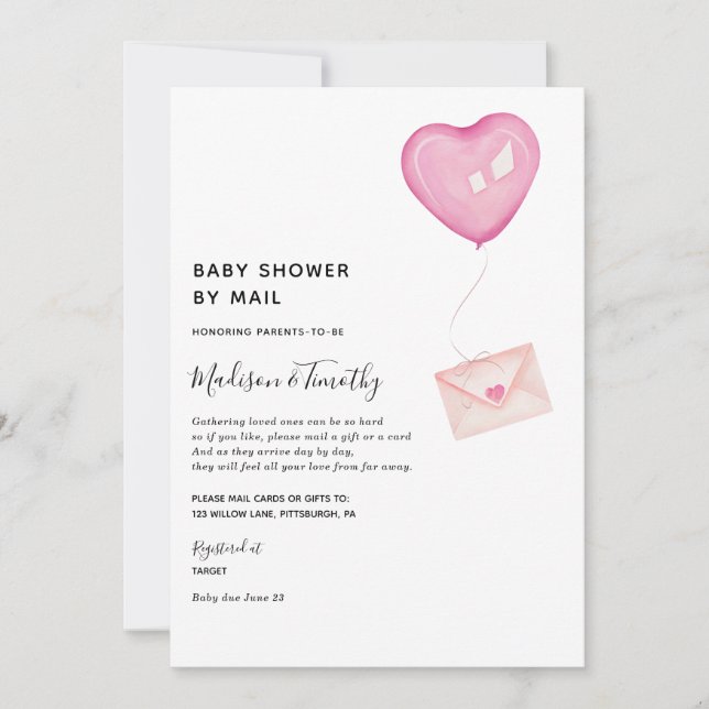 Invitación a Baby Shower por correo (Anverso)
