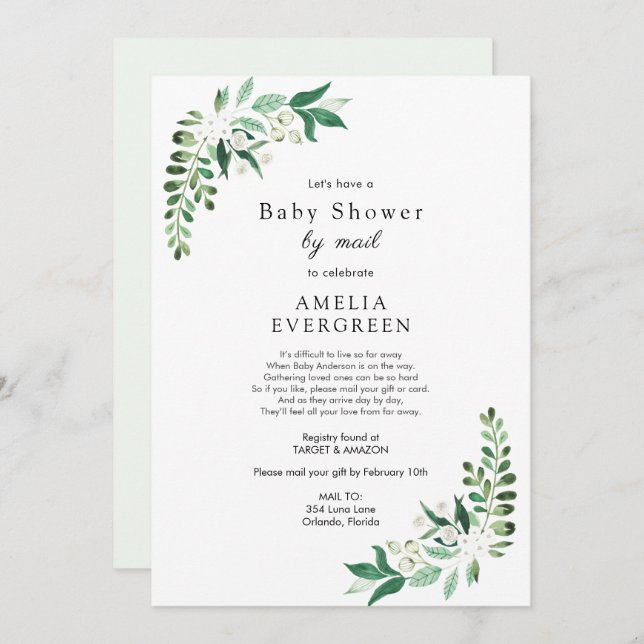 Invitación a Baby Shower por correo electrónico Gr (Anverso / Reverso)