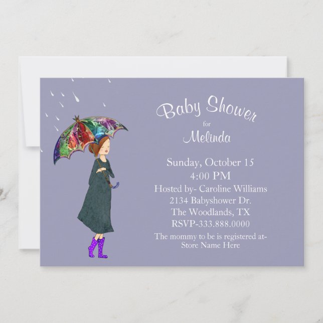 Invitación a Baby Shower por el clima lluvioso (Anverso)