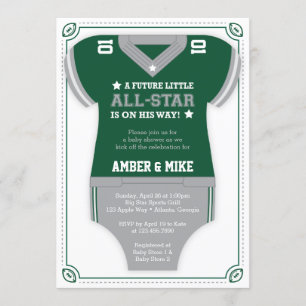 Invitación a Baby Shower por el fútbol, verde, gri
