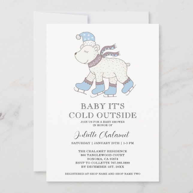 Invitación a Baby Shower por el invierno del oso l (Anverso)