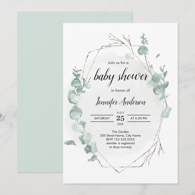 Invitación a Baby Shower por eucalipto ruso (Anverso / Reverso)