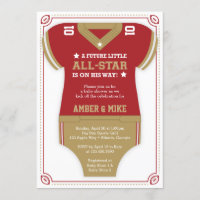 Invitación a Baby Shower por fútbol, cartón, oro