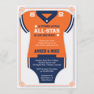 Invitación a Baby Shower por fútbol, Naranja, azul