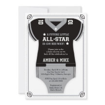 Invitación a Baby Shower por fútbol, negro, gris
