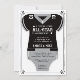 Invitación a Baby Shower por fútbol, negro, gris