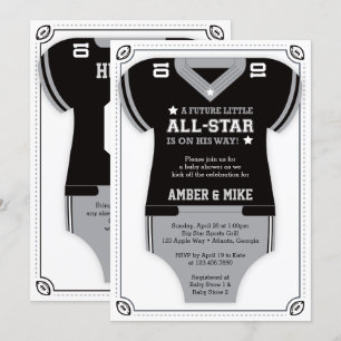 Invitación a Baby Shower por fútbol, negro, gris