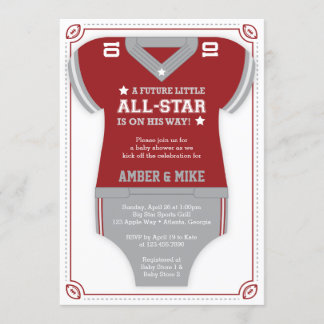 Invitación a Baby Shower por fútbol, rojo, gris
