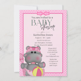 Invitación a Baby Shower por hipopótamo rosado